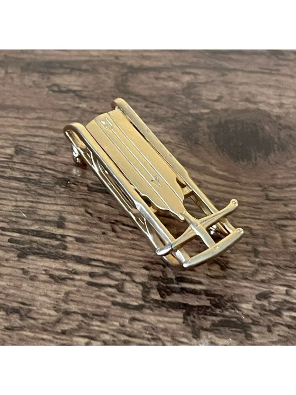 Vintage Winter Sled Brooch Gold Tone Novelty 2